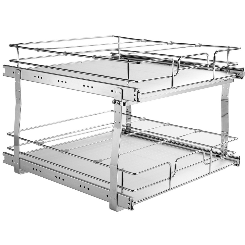 Sliding Organizer for Cabinets 2-Tier 17x21in 66lb Chrome Wire Baskets