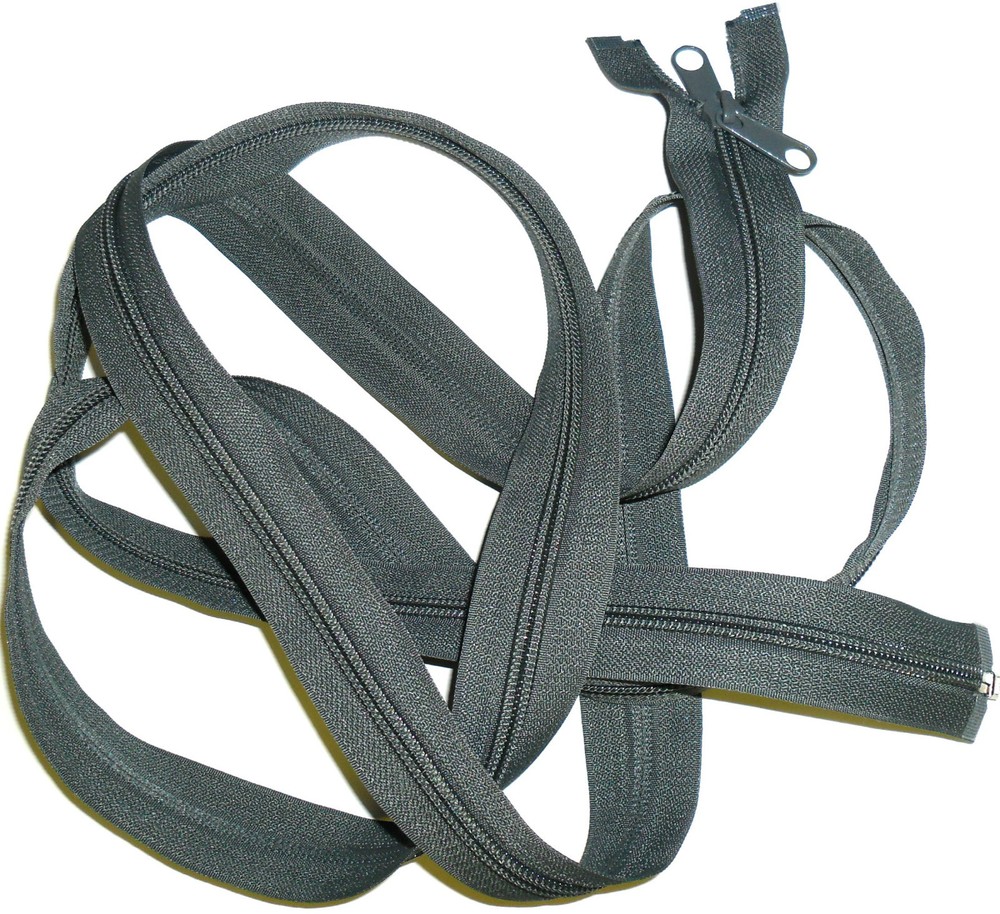LONG ZIP GREY 80"/203CM NYLON TEETH PLASTIC OPEN END, DOUBLE PULLER, NUMB 7