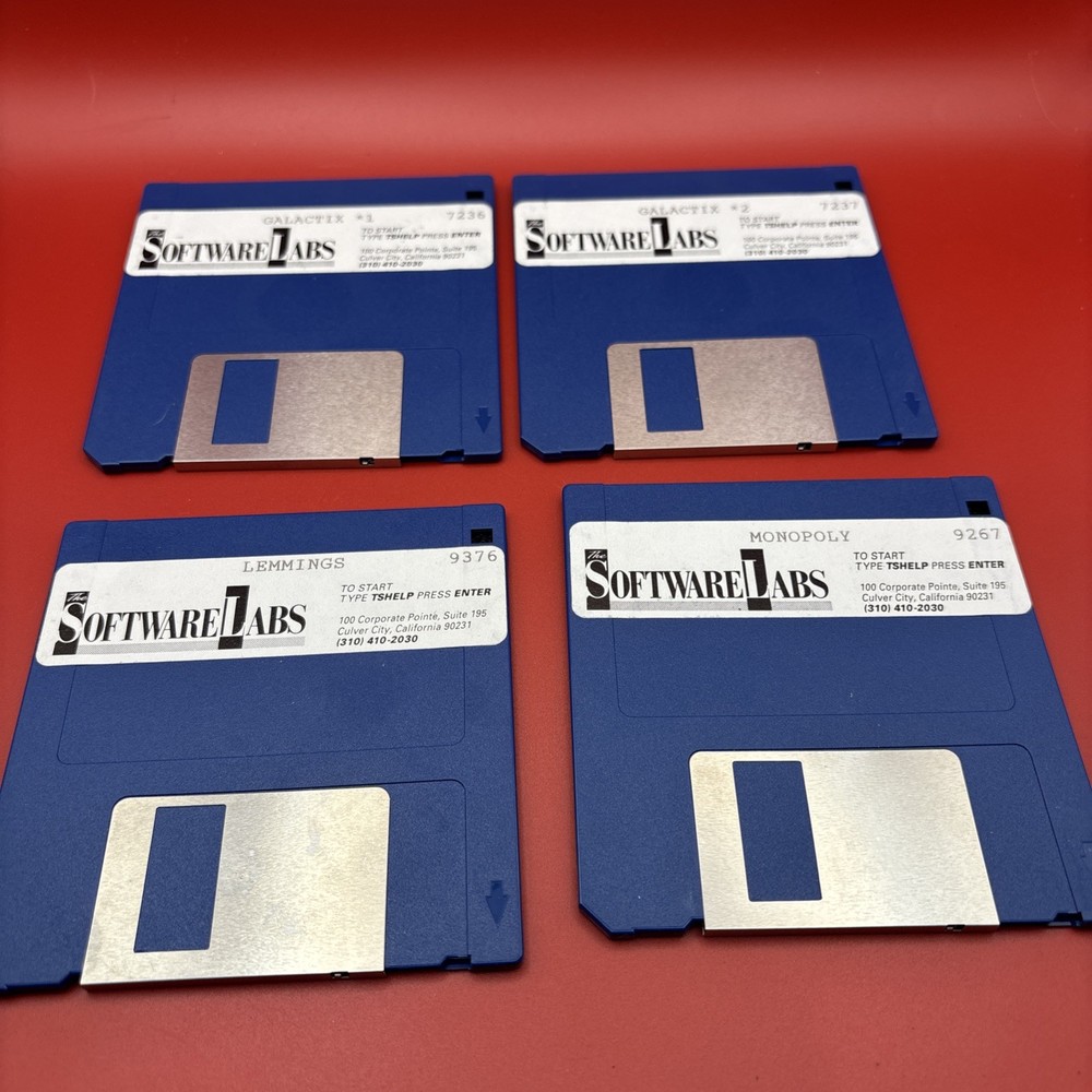Software Labs Galatix, Lemmings, Monopoly 3.5” Floppy 4 Disks Untested