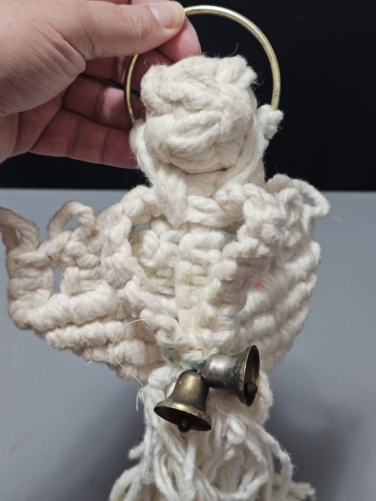 Handmade White Macrame Angel Wall Hanging With Bells
