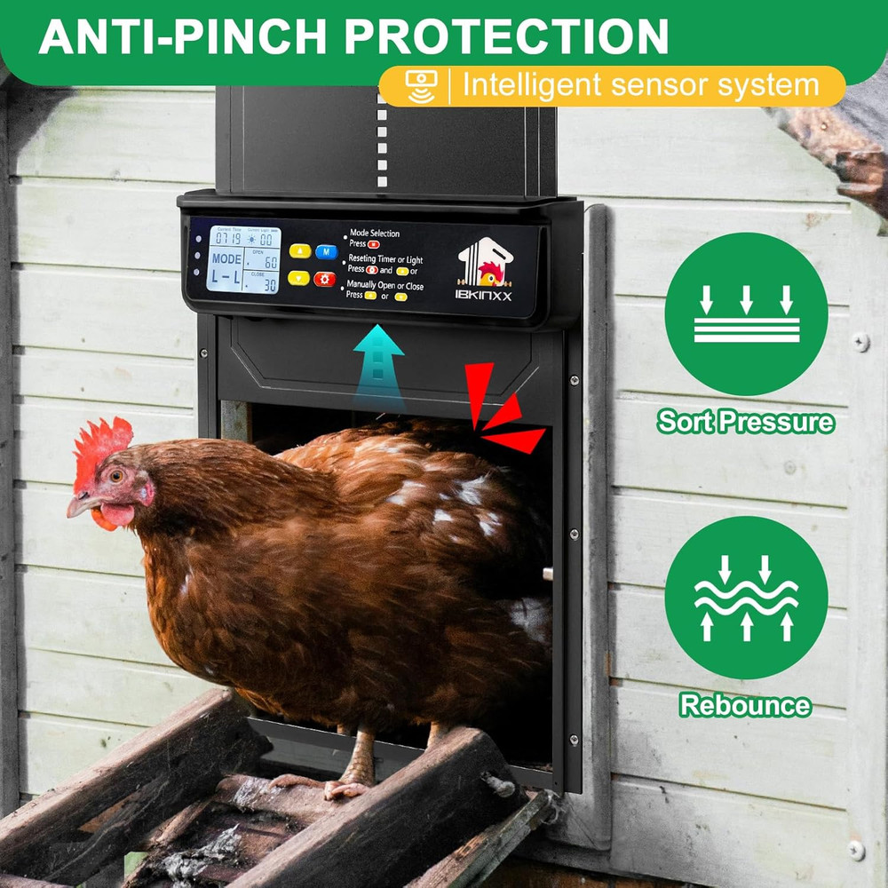 Automatic Chicken Coop Door Solar Powered with Remote Control Manual Mode, Timer