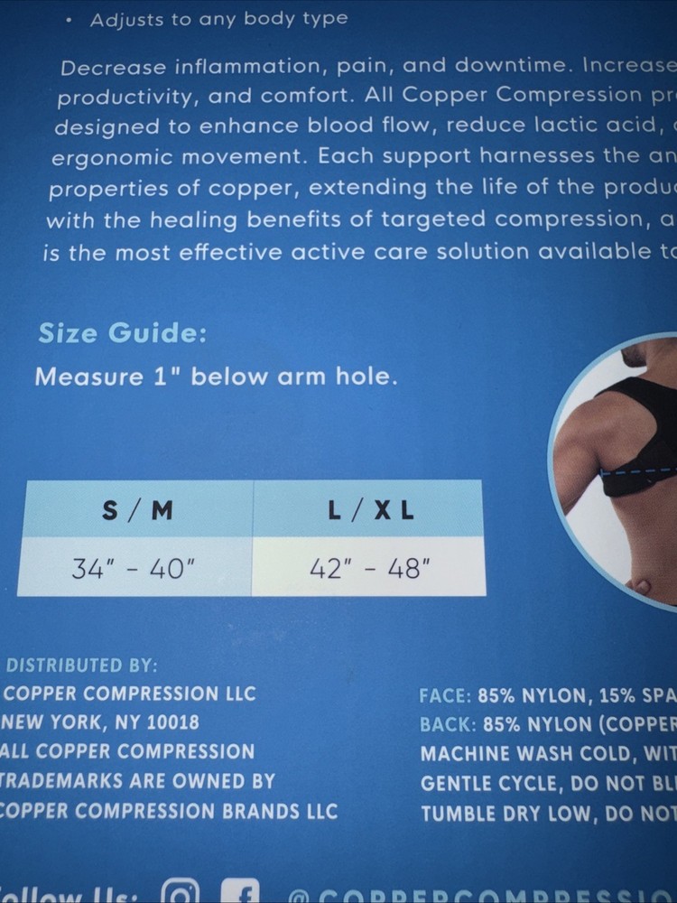 Copper Compression Posture Corrector Unisex Size S/M