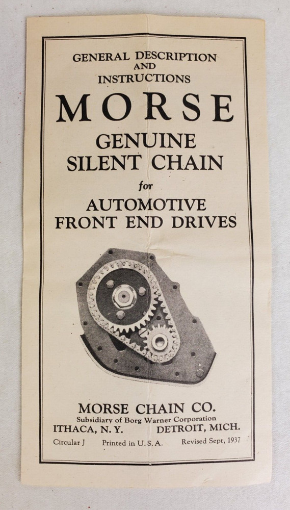 1937 Morse Chain Co Front End Drives Silent Chain Description & Instructions VG