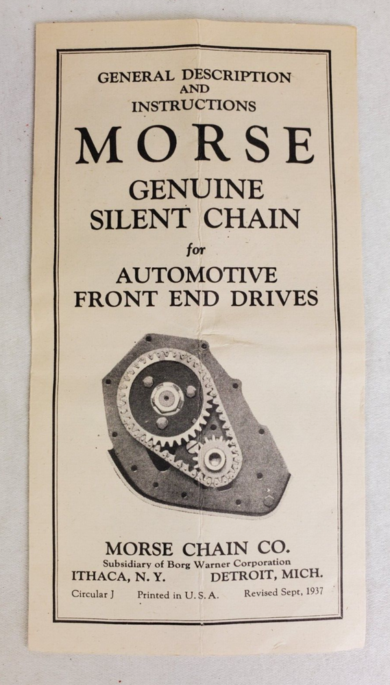 1937 Morse Chain Co Front End Drives Silent Chain Description & Instructions VG