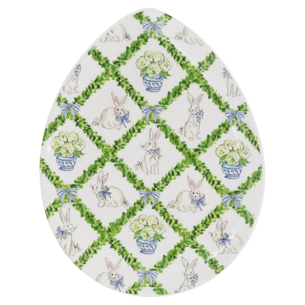Egg-Shaped Plate Spring & Easter Ceramic Serving Dish, 9" x 7", Boxwood Trellis