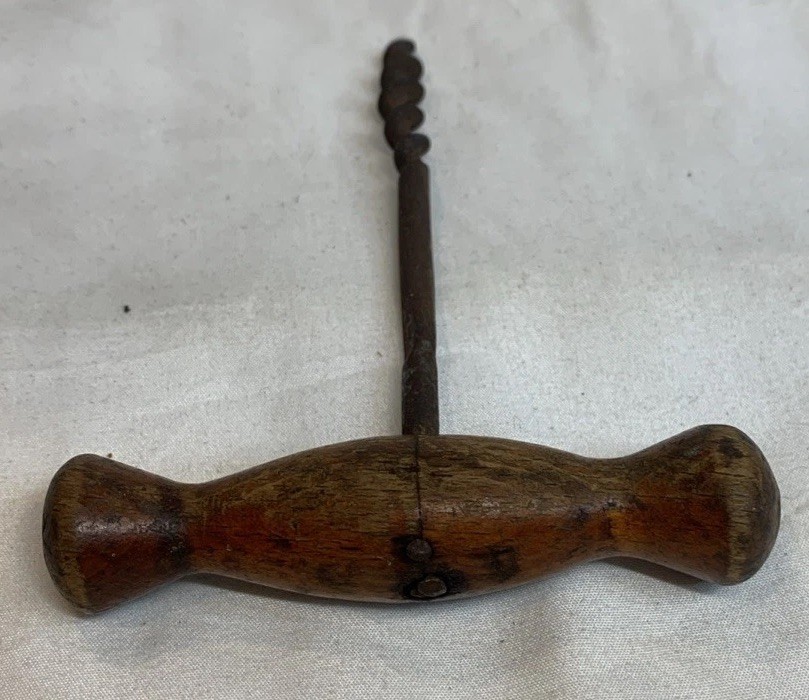 Antique Primitive Corkscrew With Wood Handle