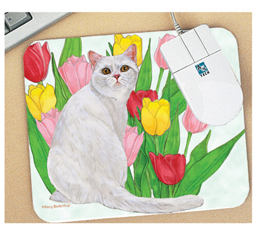 White Cat Mouse Pad