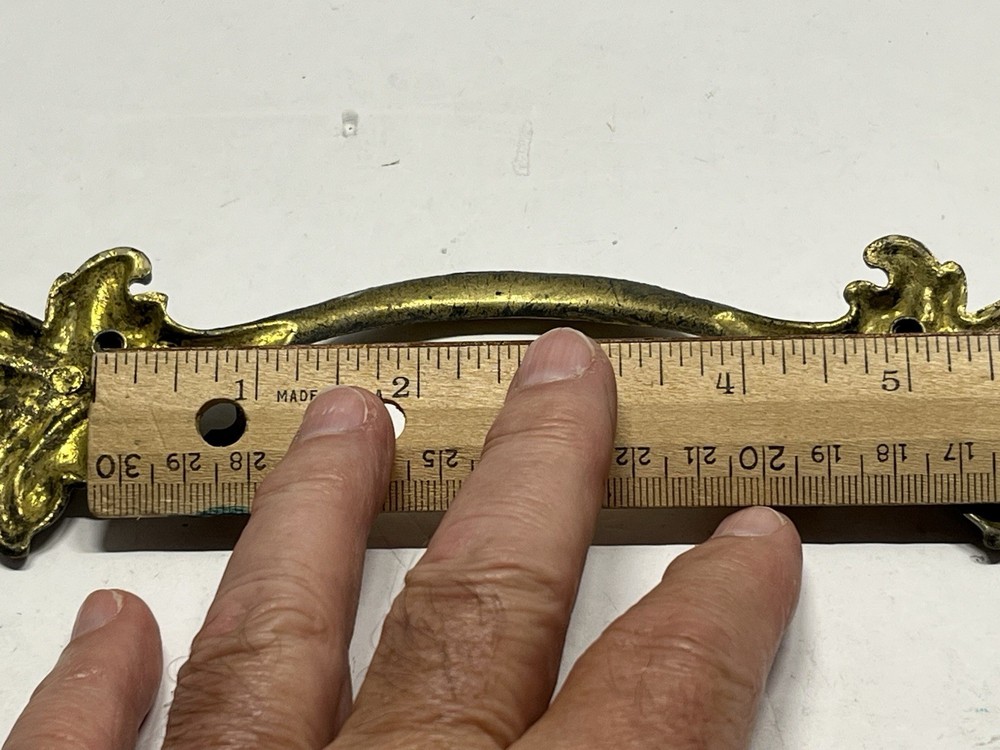 Vintage NOS 9 1/4” Decorative Brass/Whitewash Fixed Drawer Pull