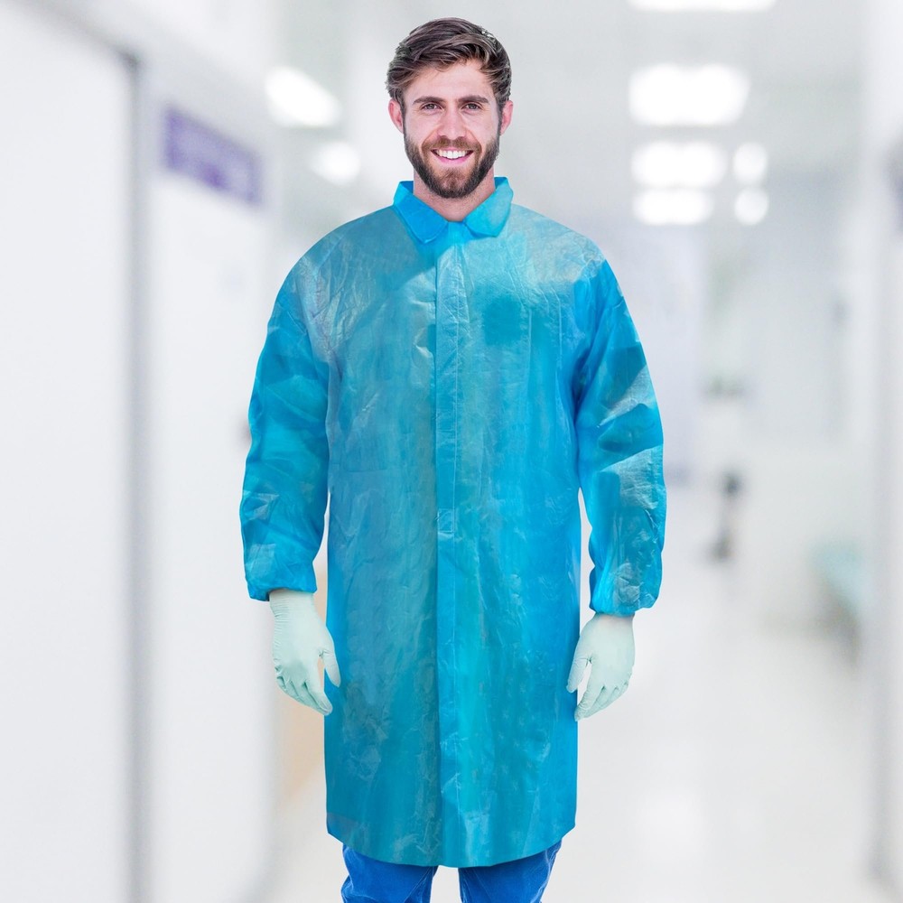 50-Pack XL Blue Disposable Lab Coats, Polypropylene with Hook & Loop