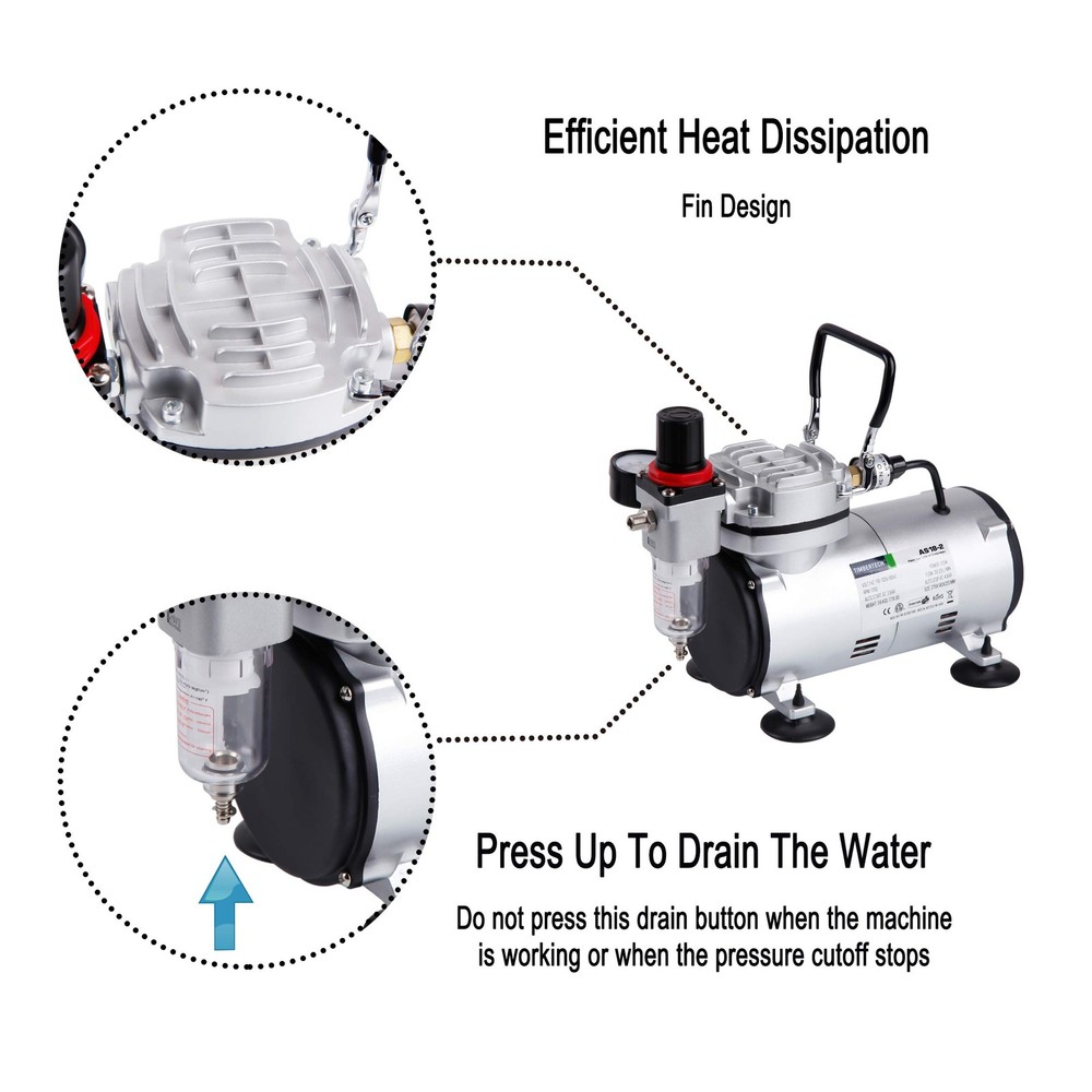 Airbrush Compressor AS18-2, Basic Mini Compressor, 4 Bar/Auto Stop for Hobby ...