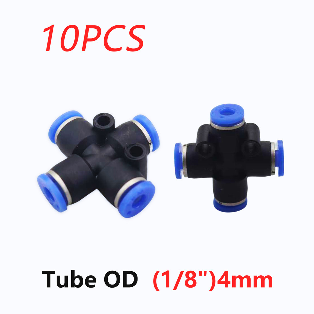 10 PCS Pneumatic Equal Cross: 1/8"(4mm) Push-In Quick-Connect Air Fitting