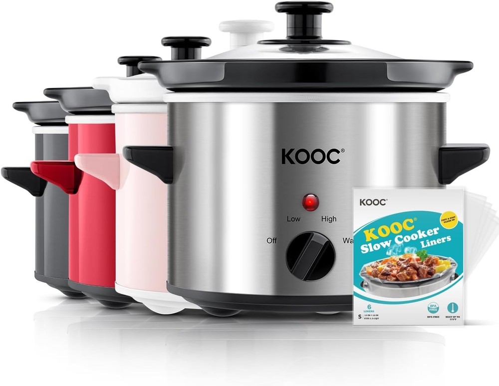 2 Qt Stainless Steel Slow Cooker with Liners, Adjustable Temp Silver