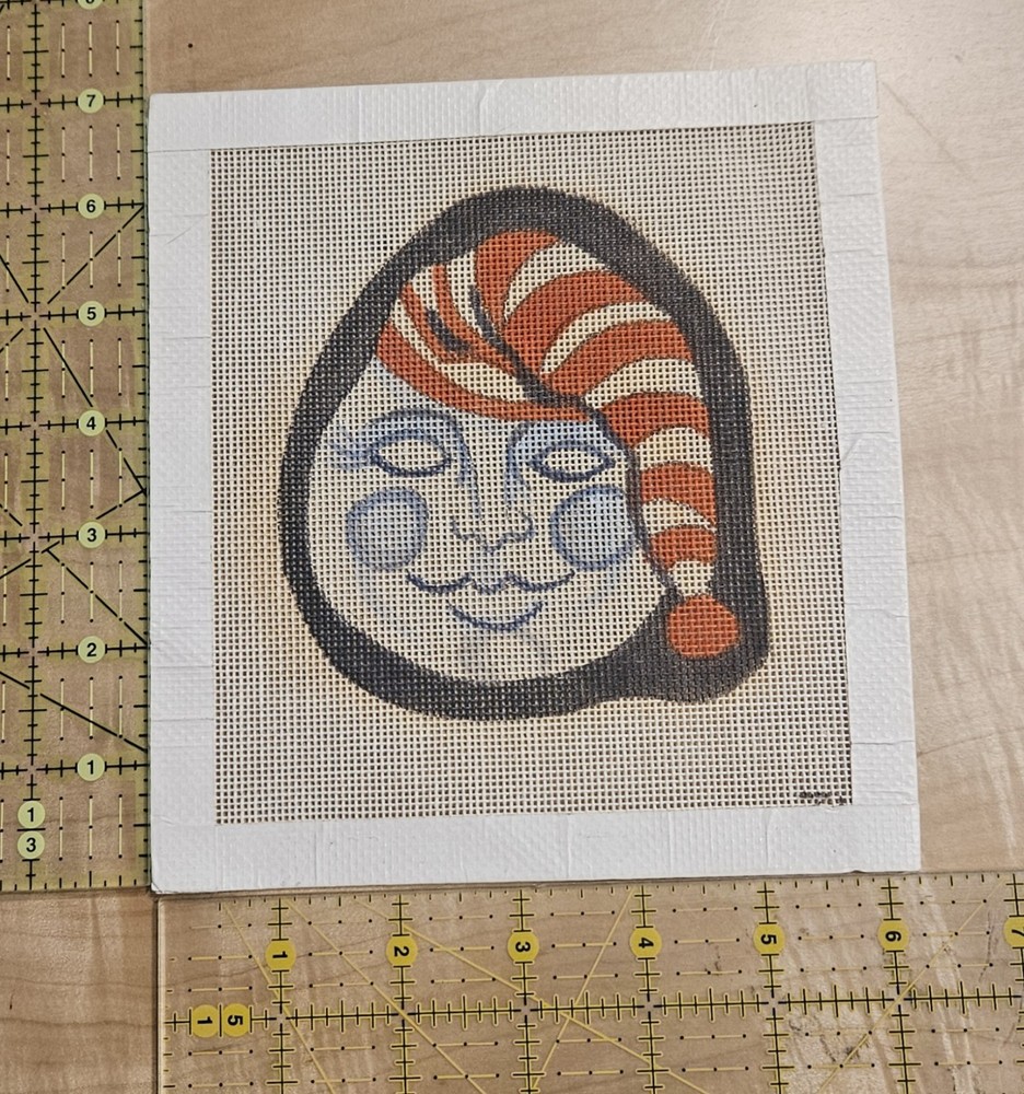 Handpainted needlepoint canvas: man in moon sleeping