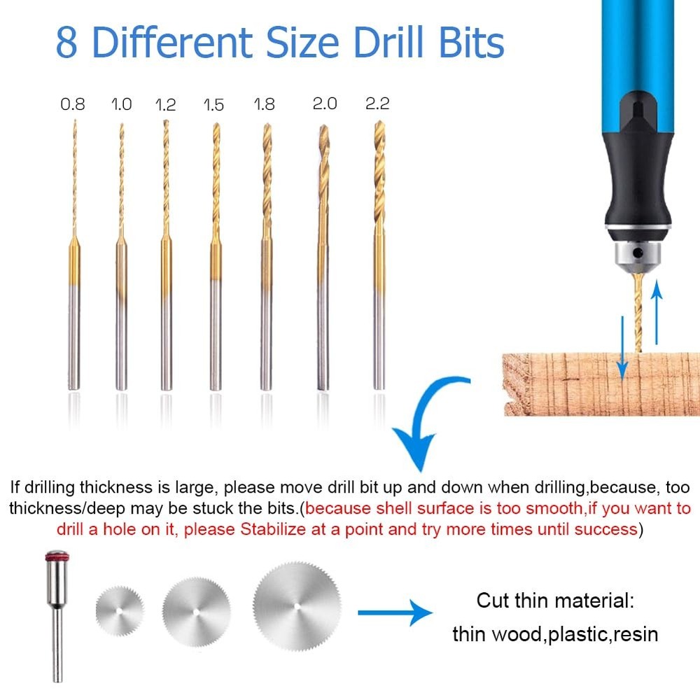 3-Speed Cordless Mini Drill Pen With 8 Small Compact, Blue