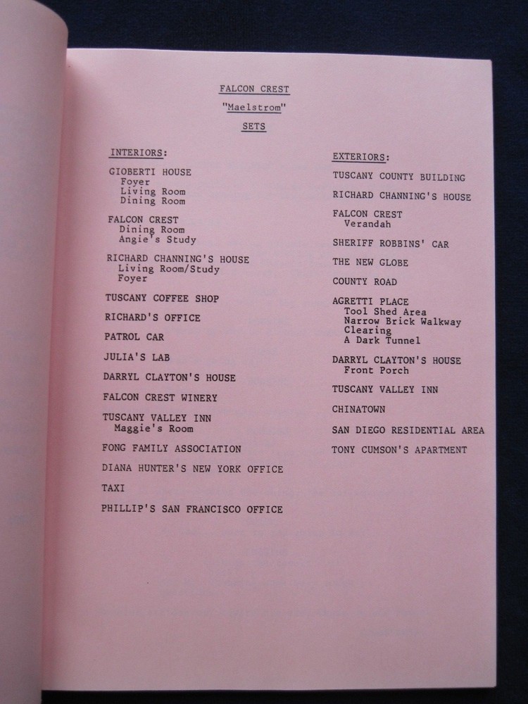 ORIGINAL TV Script FALCON CREST Maelstrom BRADFORD DILLMAN'S Copy wi His Notes