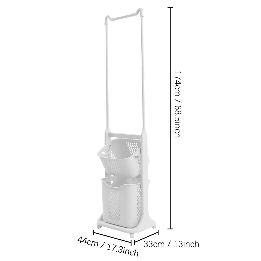 Rolling Laundry Basket Bathroom Kitchen Clothes Storage Shelf Multi-layer Stand