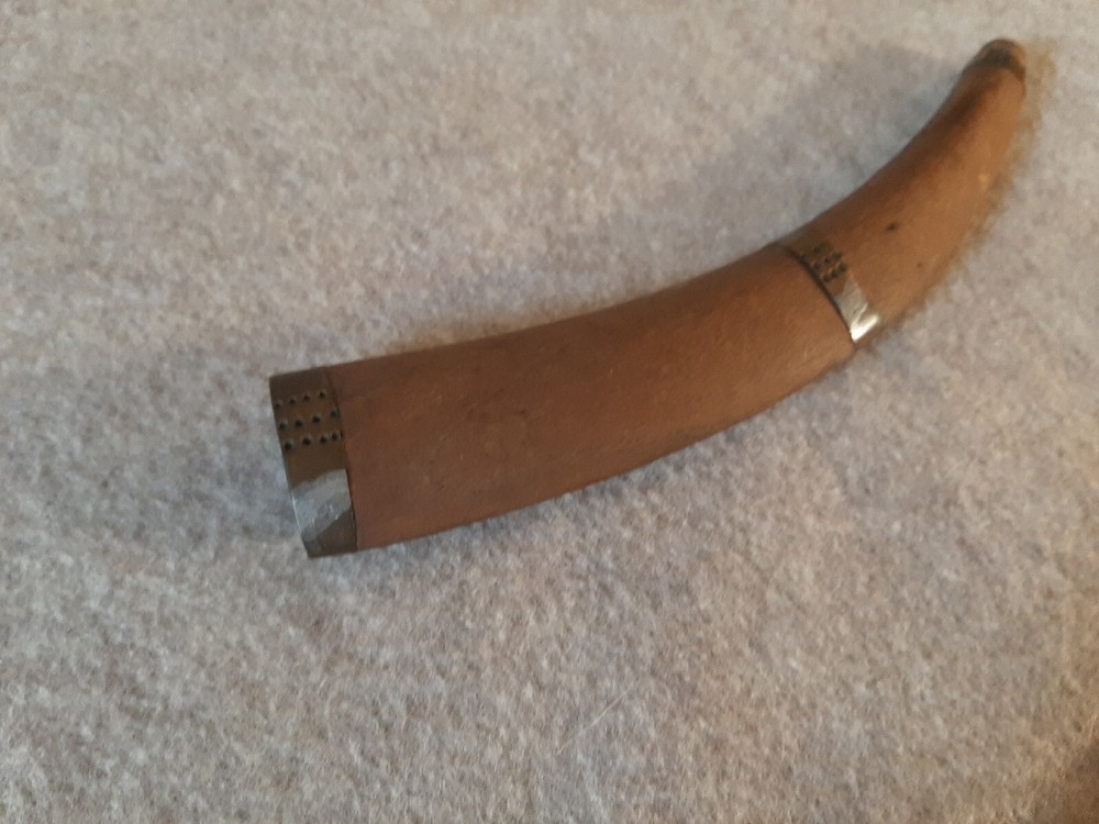 Vintage Fixed Blade Curved Dagger with Inlayed Wooden Handle & Sheath