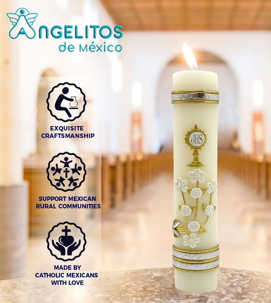 Devotional Candle for First Communion Keepsake Unique Handmade Cirio