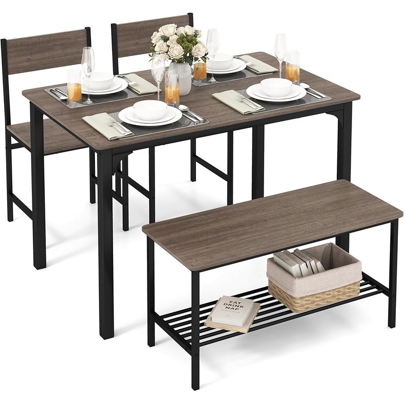 Heavy Duty Metal Dining Set 4 W/ Storage Solution & Space Saving Design New
