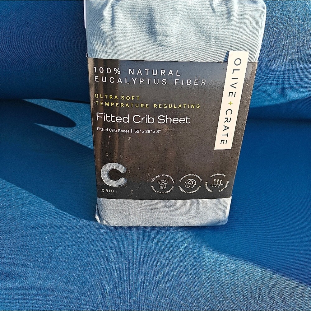 Olive Crate - 100% Eucalyptus Basalt Blue Fitted Crib Sheet