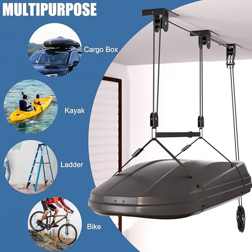 Cargo Box Pulley System for Garage Storage, Heavy-Duty Three Bracket