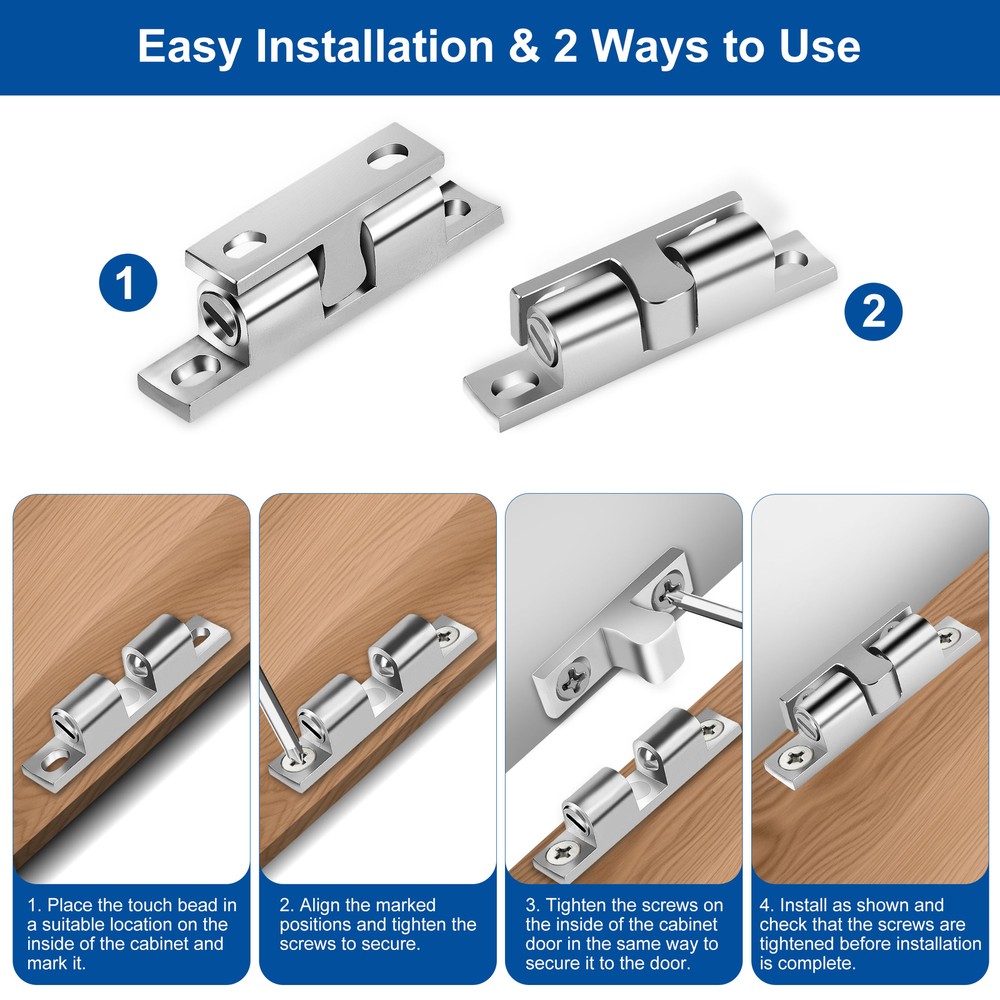 10pcs Cabinet Door Double Roller Catch Silver Cupboard Closet Latch