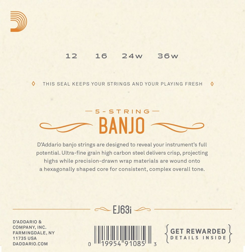 D'Addario Irish Tenor Banjo Strings 3 Sets EJ63i Medium Loop End
