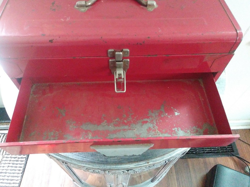 Vintage Metal Toolbox 2 Drawer Red