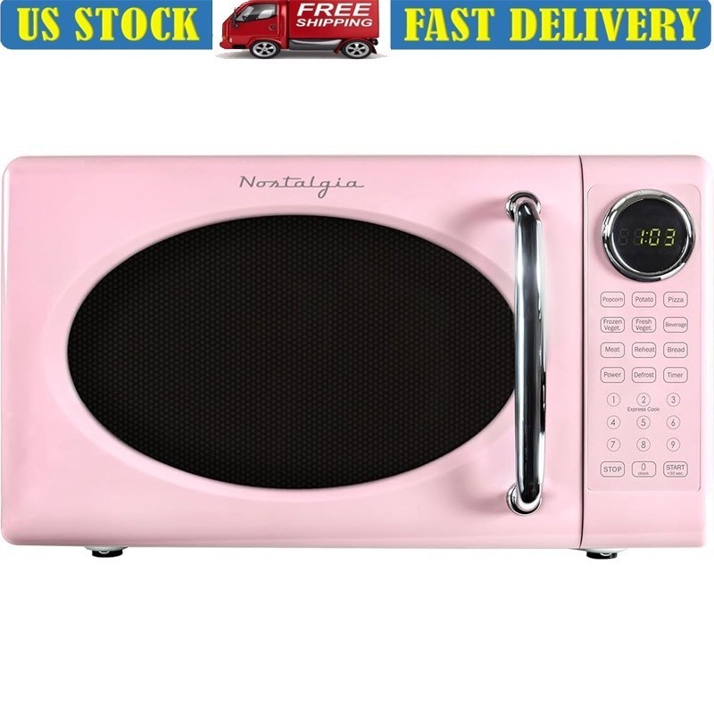 700W Compact Microwave Oven 0.7 Cu Ft with Turntable 8 Auto Cook Programs Pink