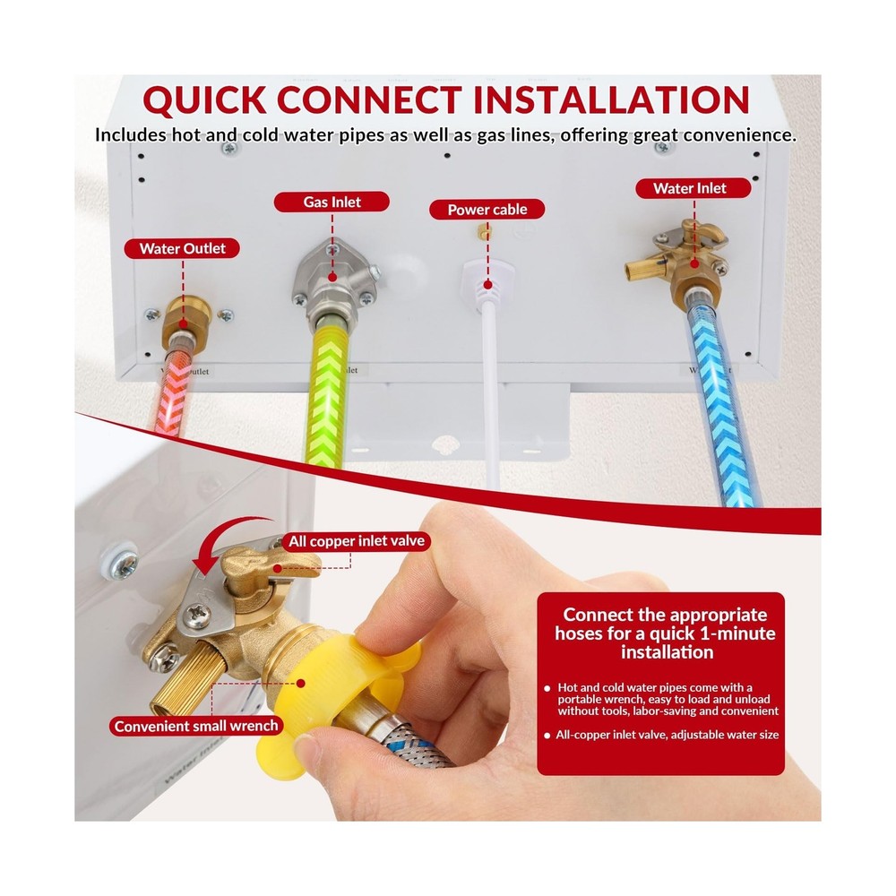 Tankless Water Heater Natural Gas, 4.74 GPM 18L Indoor Instant Hot Water Heat...