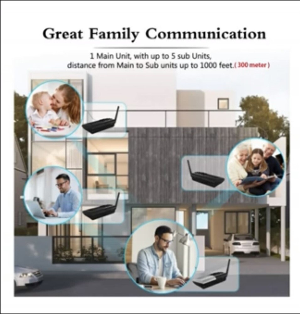 Set Of 4 eMacros MC-616M Black Digital Wireless Intercom System Black