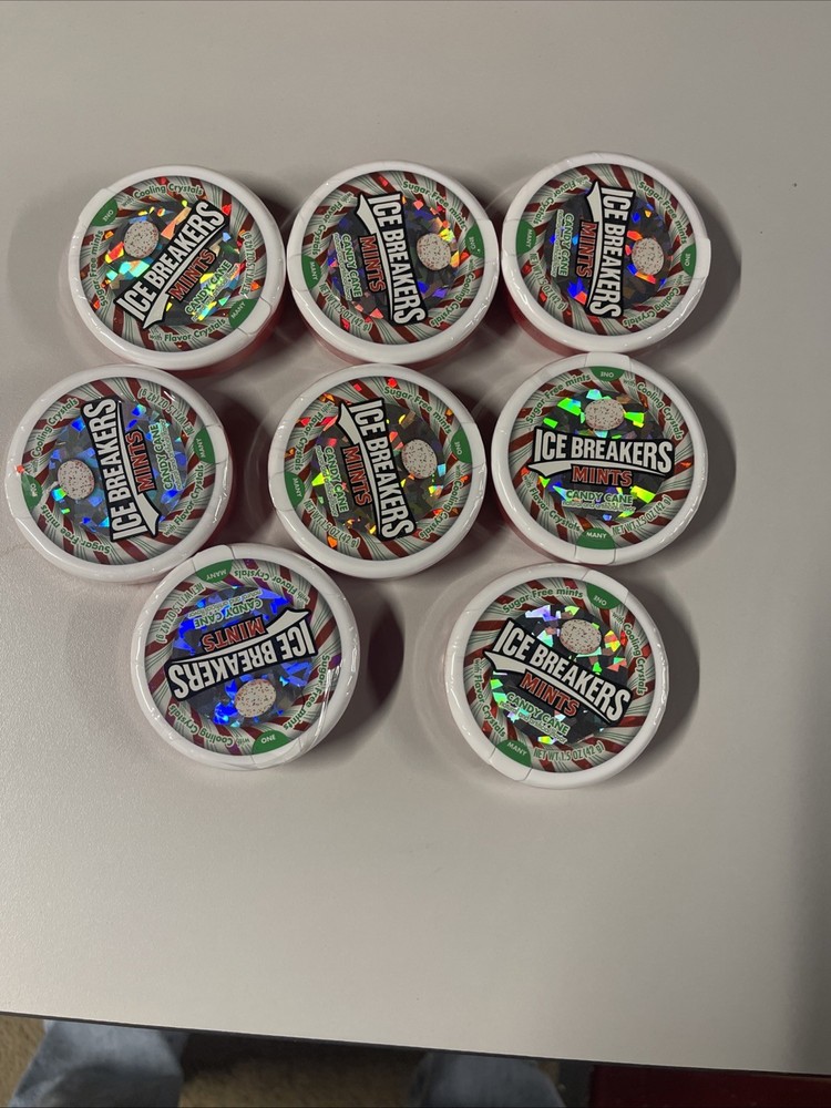 ICE BREAKERS Candy Cane Flavored Sugar Free Breath Mints  8 Containers