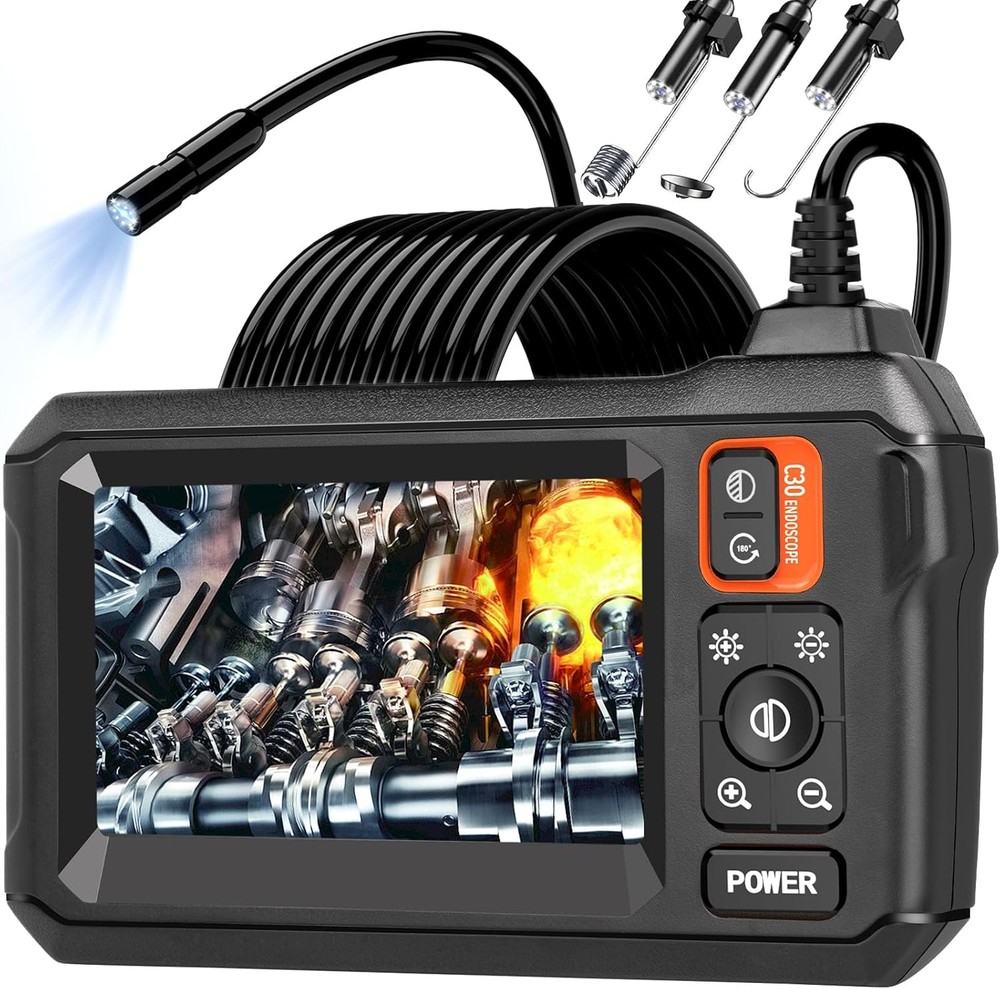 Endoscope Camera with Light, Borescope Camera with 4.3" IPS Screen, 1920P HD wit