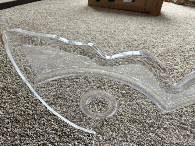 Vintage Lucite Bow Tie Butterfly Wing Base Coffee or Dining Table with Etching