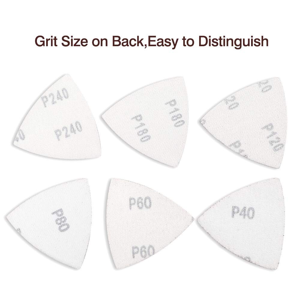 100PCS Triangle Sanding Pads for Oscillating Multi-Tool Hook Loop Sandpaper Disc