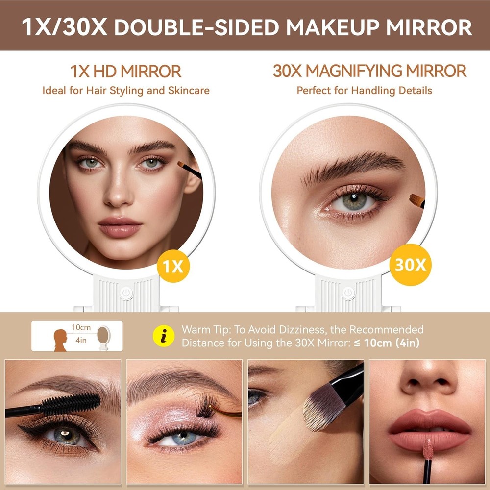 1X/30X Magnifying Mirror with Light, Double Sided Makeup Mirror with Adjustab...