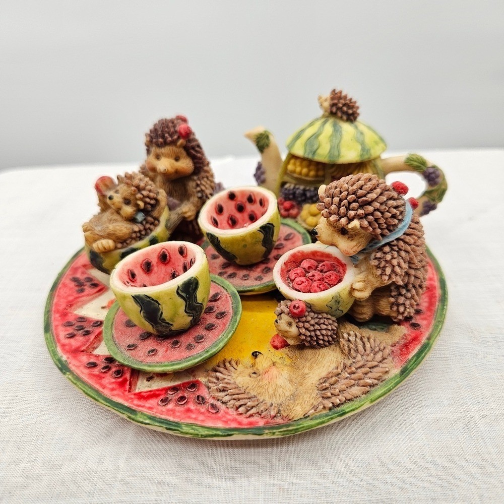 Mini Resin Hedgehog Multicolor Fruit-Themed Tea Set