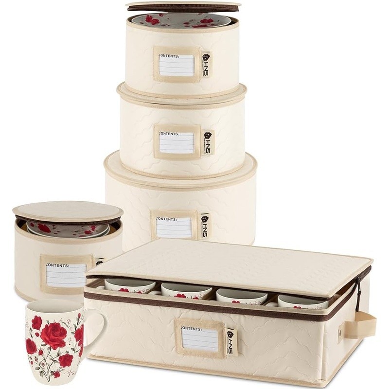 Hard Shell Dish Storage Containers Stackable W/ Padded Interior & Dividers New
