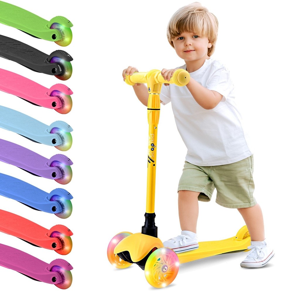 Hurtle Lightweight &Adjustable Mini Kickboard Scooter w/ LED Light Wheel -Yellow