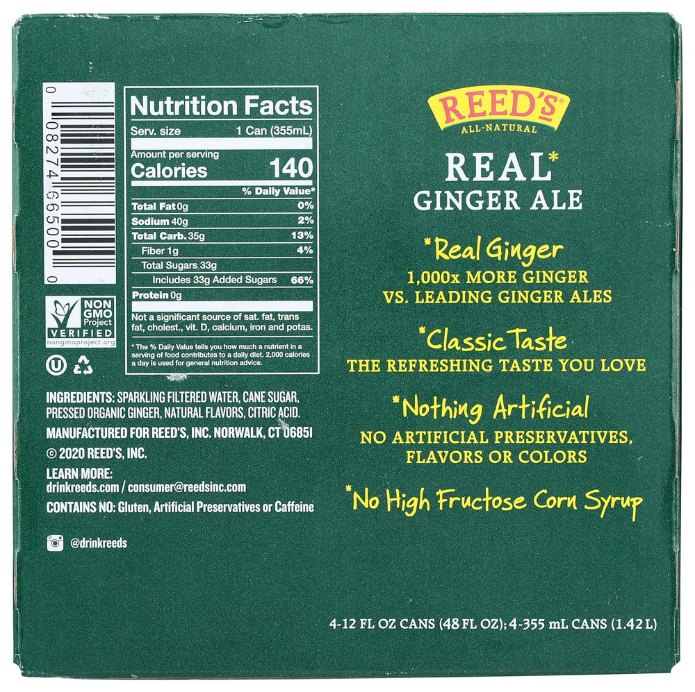 , Soda Real Ginger Ale, 12 Fl Oz, 4 Pack