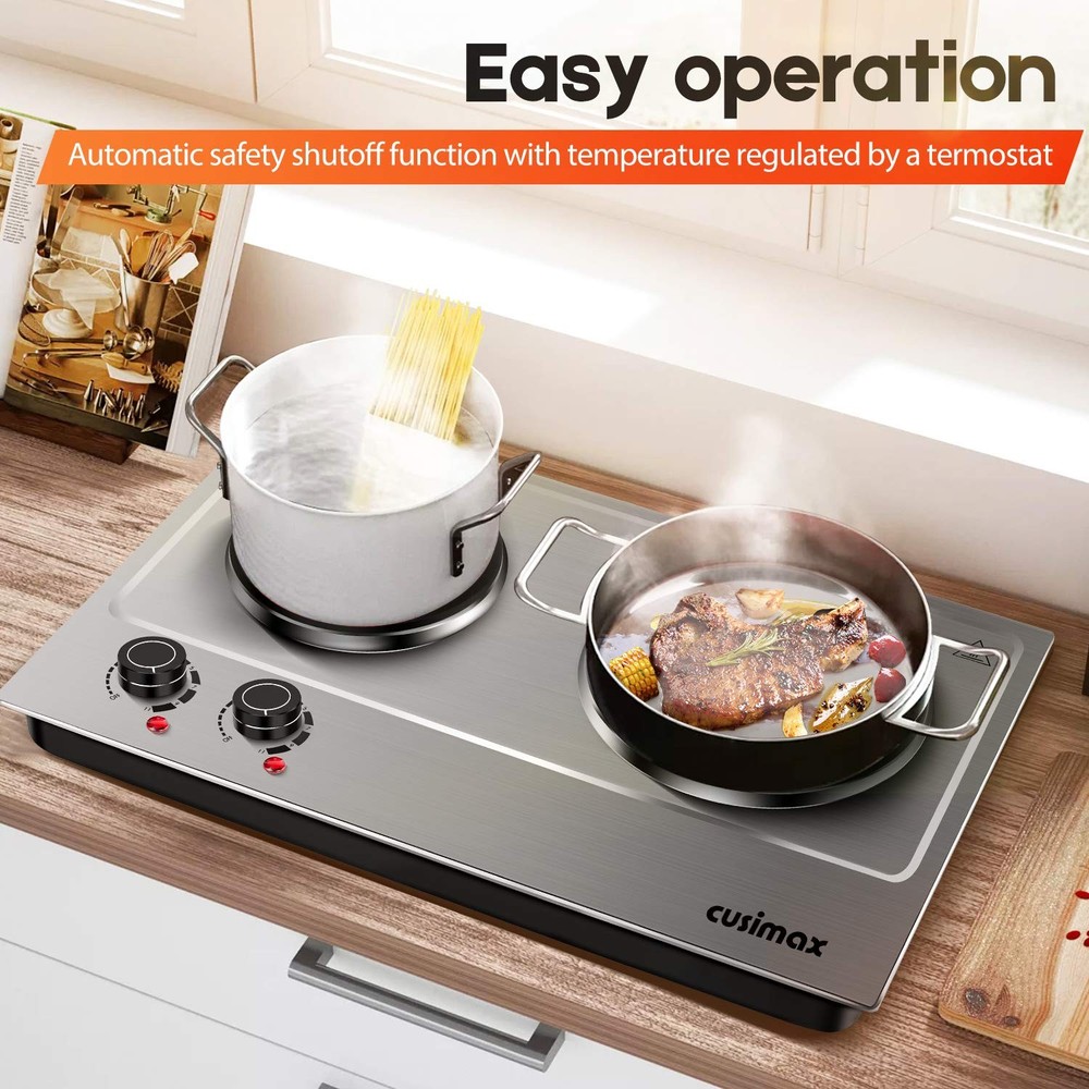 CUSIMAX 1800W Double Hot Plate, Stainless Steel Silver Burner,