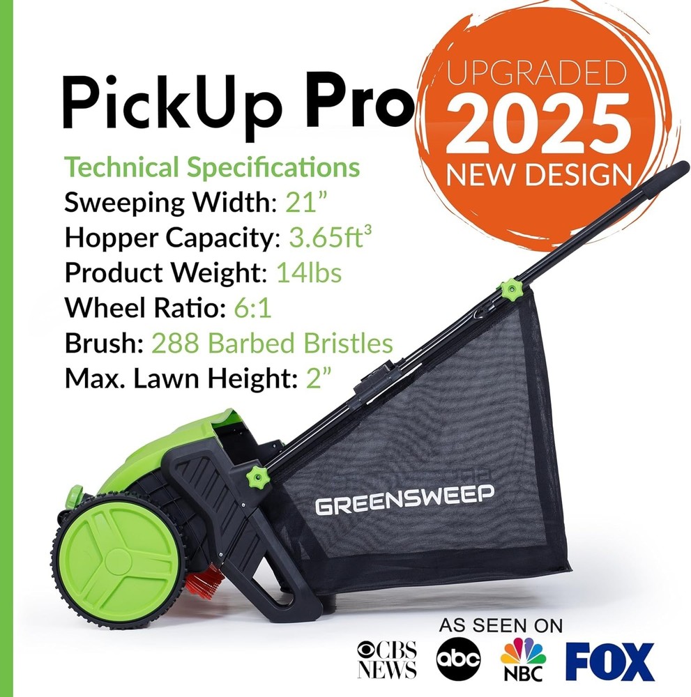 Manual Push Leaf & Lawn Sweeper – Pickup Pro 2 with Quick Height Adjustment