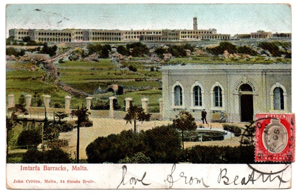 Malta Imtarfa Barracks Used Stamp Postmark Postage Due Postcard