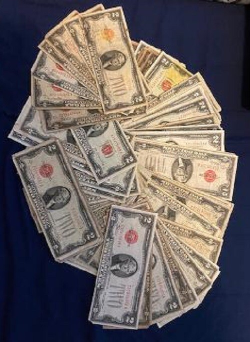 LOT OF (2) Two Dollar Bill RED Seal Notes Randomly Hand Picked Problem Notes