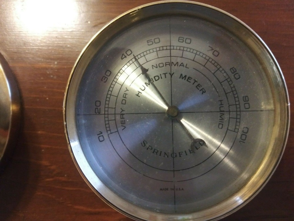 Vintage Springfield Brass Eagle Thermometer Barometer Humidity Real Wood