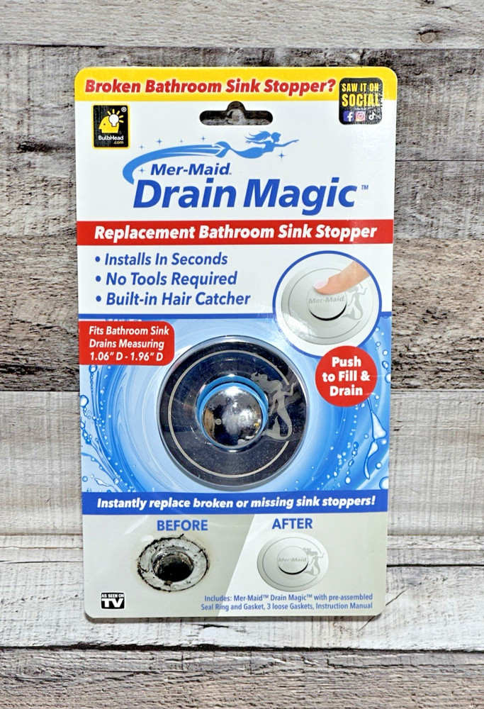 Mer-Maid Drain Magic Universal Sink Stopper, Instantly Replace Broken Stoppers