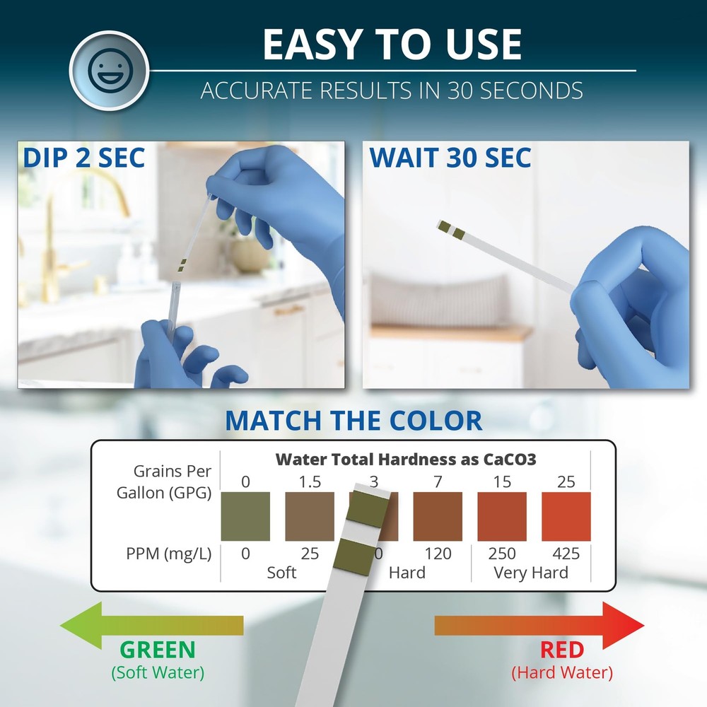 WeAQUA Water Hardness Test Kit - DoubleCheck 50 Strips - Hard