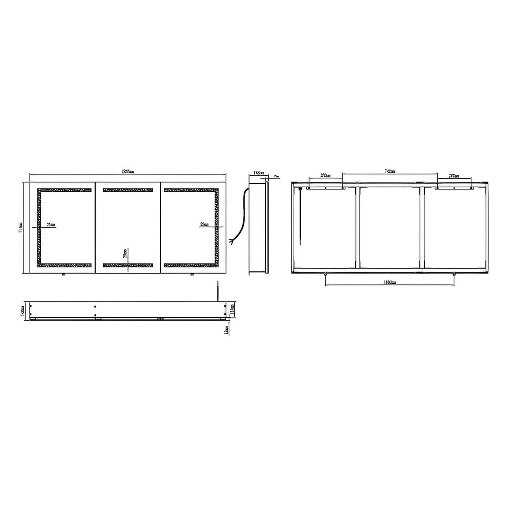 ARIES III LED LIGHTED BATHROOM CABINET VANITY MIRROR - RECTANGLE - 60 x 28