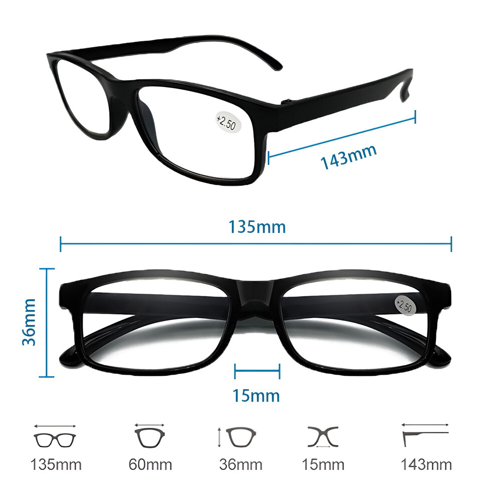4 Pair Rectangular Spring Hinge Power Reading Reader Glasses For Mens Womens 1-4