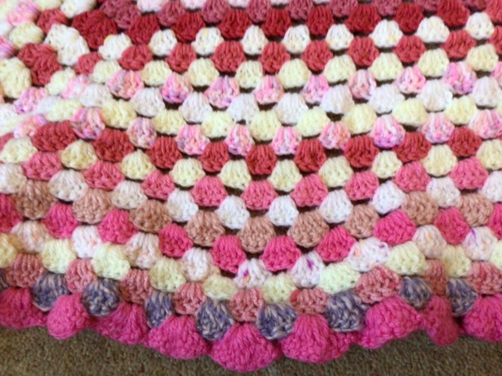 Handmade Pink White Crochet Blanket. 47” x 38”